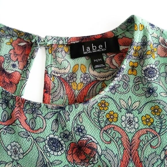 LABEL RACHEL RACHEL ROY FLORAL BLOUSE SIZE M HI-LO TIE FRONT SLEEVELESS - Picture 5 of 7